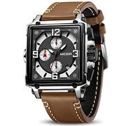 MEGIR ML2061G - Reloj analógico de cuarzo para hombre, con cronógrafo militar y correa de piel a la moda, para deportes y negocios, marrón, Reloj de cuarzo, cronógrafo
