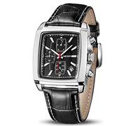MEGIR Reloj analógico de cuarzo para hombre, con cronógrafo, luminoso, rectangular, con correa de cuero elegante, para deporte y trabajo, negro / negro, Reloj de cuarzo, cronógrafo