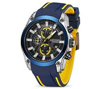 MEGIR Reloj analógico deportivo con cronógrafo luminoso de cuarzo para hombre con correa de silicona de moda, Azul/Plateado, Reloj de cuarzo, cronógrafo
