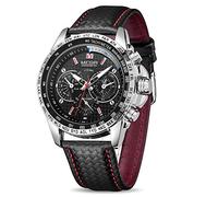 MEGIR Reloj analógico luminoso de cuarzo para hombre con correa de poliuretano, esfera grande, calendario para negocios, trabajo, escuela al aire libre, 1010 Negro, Cronógrafo, reloj de cuarzo