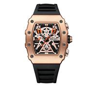MEGIR Reloj de pulsera de cuarzo con correa de silicona para hombre con esfera luminosa de tonneau, cronógrafo, con fecha, 2218 Negro Oro Rosa