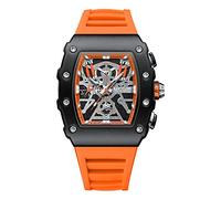 MEGIR Reloj de pulsera de cuarzo con correa de silicona para hombre con esfera luminosa de tonneau, cronógrafo, con fecha, 2218 Naranja