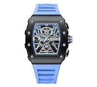 MEGIR Reloj de pulsera de cuarzo con correa de silicona para hombre con esfera luminosa de tonneau, cronógrafo, con fecha, 2218 Azul