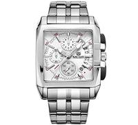 MEGIR Reloj de pulsera para hombre con esfera cuadrada y manecillas luminosas impermeables de acero inoxidable, blanco, Reloj de cuarzo, cronógrafo