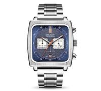 MEGIR Reloj de pulsera para hombre, rectangular, de cuarzo, analógico, cronógrafo, luminoso, deportivo, con correa de cuero y acero inoxidable, 2182G, Azul plateado., trabajo empresarial
