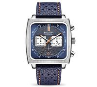 MEGIR Reloj de pulsera rectangular para hombre, analógico, de cuarzo, cronógrafo, luminoso, deportivo, con correa de cuero/acero inoxidable 2182G, Azul, Cronógrafo, movimiento de cuarzo