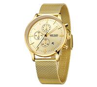 Megir relojes de banda de malla de oro luminoso 6-Hand analógica cronógrafo automático FECHA cuarzo relojes
