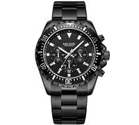 MEGIR Relojes de cuarzo de negocios de acero inoxidable para hombre, resistente al agua, cronógrafo, luminoso, reloj de pulsera para hombre, 2064 Negro, Correa