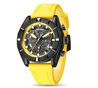 MEGIR Relojes de cuarzo luminosos con cronógrafo analógico para hombre con correa de silicona de moda para regalos 2209, Amarillo