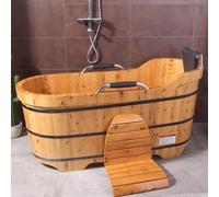 MegLob Bañera De Hidromasaje De Madera De Cedro, Bañera Grande Estilo Spa Para Adultos, Bañera Interior De Madera Para Todo El Cuerpo Con Asientos Y Sistema De Drenaje,Bb160cm/62.9in