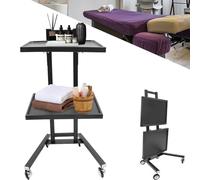 MegLob Carrito De Peluquería De 2 Niveles, De Acero Inoxidable, Plegable Y Móvil, Estación De Trabajo Profesional, Portátil Y Con Ruedas,Negro