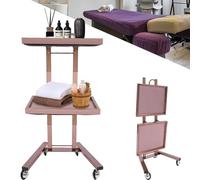 MegLob Carrito De Peluquería De 2 Niveles, De Acero Inoxidable, Plegable Y Móvil, Estación De Trabajo Profesional, Portátil Y Con Ruedas,Rosado