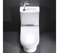 MegLob Combinación De Inodoro Y Lavabo 2 En 1 Con Lavabo Equipado Con Grifo; Altura Del Asiento Del Inodoro De 17,3 Pulgadas, Montaje Aproximado De 12 Pulgadas,Cold