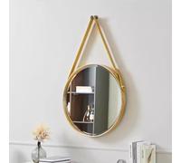 MegLob Espejo De Tocador Montado En La Pared, Espejo De Maquillaje Redondo Moderno, Espejo De Vestido De Baño, Cinturón De Espejo Ajustable, Espejo para Dormitorio/Entrada,Oro,40cm