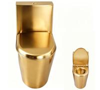MegLob Inodoro De Acero Inoxidable 304 Con Tapa, Inodoro Comercial De Sifón De Doble Descarga, Botón De Ahorro De Agua De Doble Descarga De 0, 7-1, 5 Galones,Oro