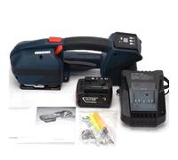 MegLob Máquina Flejadora Eléctrica Sólida, Herramienta De Bandas Accionada Por Empacadora De Embalaje De Paletas Portátil, Máquina Tensora De Embalaje De Correas De PP PET Para Almacén,Two batteries