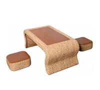 MegLob Mesa Auxiliar Con Ventana De Tatami De Estilo Japonés, Mesa De Té Para Balcón De Madera Maciza Estilo Granja; Incluye Un Juego De 2 Cojines Tejidos A Mano Y Un Diseño Que Ahorra Espacio