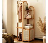 MegLob Perchero Esquinero De Ratán, Unidad De Almacenamiento De Entrada Multifuncional, Perchero Estilo Granja Con Cesto Para La Ropa Sucia Extraíble; Adecuado Para Dormitorios,Bb