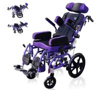 MegLob Silla De Ruedas Totalmente Reclinable Con Cinturón De Seguridad, Diseñada Para Niños De 4 A 18 Años Con Parálisis Cerebral; Cuenta Con Un Respaldo Ajustable De 90° A 170°,Púrpura