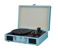 MegLob Tocadiscos Portátil Retro, Tocadiscos De Maleta con Altavoces, Reproductor De Vinilo LP De 33/45/78 RPM, USB, Tocadiscos De Vinilo con Conexión Inalámbrica para Camping,Azul