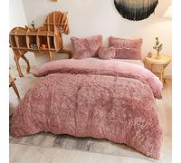 MEGO Juego de Funda de edredón de Felpa lanuda de Lujo, Juego de Funda de edredón Suave de 3 Piezas de Pelo sintético Esponjoso, Juego de Ropa de Cama de Terciopelo Mullido tamaño Queen (1 Funda de