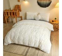 MEGO Luxury Shaggy Faux Fur Duvet Cover Set, Ultra Soft 3 Pieces Fluffy King Size Comforter Cover Set, Fuzzy Bedding Set Ivory(1 Plush Furry Duvet Cover + 2 Pillowcases), Zipper Closure(King, Beige)