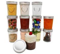 megusta! 12 tarros con tapa de rosca | 200 ml | corazón en tarro | tapas plateadas | tarros de mermelada, vasos de postre, vasos de bebé, vasos de yogur, para bodas, cumpleaños