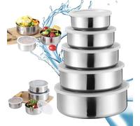 MEGYAD 5 Piezas Cuencos para Mezclar: Ensaladera de Acero Inoxidable con Tapa 5 Tamaños Apilables, Cuenco Comida Aptos para Lavavajillas, para Mezclar y Servir