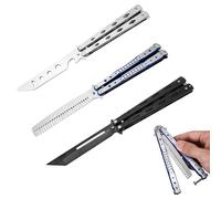 MEGYAD Butterfly Trainer 3 unidades: navaja mariposa para practicar hoja desafilada peine de ejercicios de acero inoxidable para cuchillos de entrenamiento principiantes trucos (plata + negro + azul)