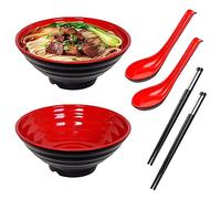 MEGYAD Juego de 2 cuencos japoneses de ramen, 20 cm, cuenco japonés con 2 palillos y 2 cucharas, cuenco de melamina para pasta, fruta, ensalada de fideos, CKN-DA1007
