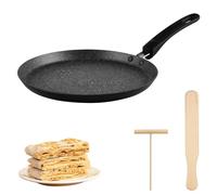 MEGYAD Sartén para crepes con revestimiento antiadherente de 22 cm: sartén para tortitas de aluminio fundido con distribuidor de masa y pala de madera, sartén de inducción para otras fuentes de calor
