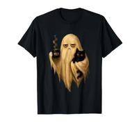 Meh Ghost with Black Cat Coffee Cute Halloween Spooky Season Camiseta