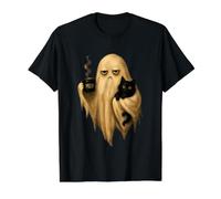 Meh Ghost with Black Cat Coffee Cute Halloween Spooky Season Camiseta gráfica económica, Hombre, Negro, L