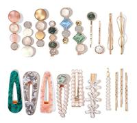 Mehayi 20 pinzas para el pelo con perlas y resina acrílica, pasadores hechos a mano, horquillas de cocodrilo de mármol, horquilla geométrica de cristal con purpurina, elegantes accesorios dorados para