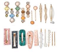 Mehayi 20 pinzas para el pelo con perlas y resina acrílica, pasadores, pasadores de pelo de mármol, horquilla geométrica de cristal con purpurina, accesorios dorados, regalos para mujeres y niñas