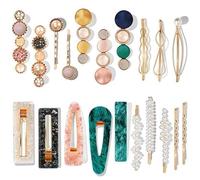 Mehayi 20 pinzas para el pelo con perlas y resina acrílica, pasadores, pasadores de pelo de mármol, horquilla geométrica de cristal con purpurina, accesorios dorados, regalos para mujeres y niñas