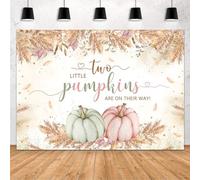 MEHOFOND 2.1 x 1.5 m de otoño de calabazas gemelas baby shower telón de fondo otoño dos calabazas pequeñas niño niña están en su camino decoración de fiesta fondo fotografía otoño oreja de grano de