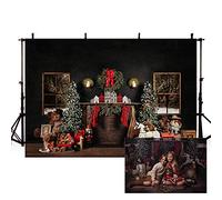 MEHOFOND 2,1 x 1,5 m Fondo de Fotografía de Navidad - Árbol Con Corona de Chimenea, Calcetines, Fondo Negro Para Invierno, Cumpleaños, Fiestas, Decoración de Banner