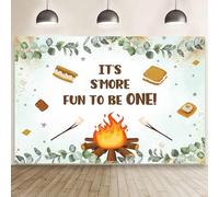 MEHOFOND 2.1 x 1.5 m It's S'more Fun to Be One - Telón de fondo de cumpleaños, otoño, campamento, fiesta, primer cumpleaños, fondo de fotografía, hoguera, hoguera, vegetación, decoración de fiesta de
