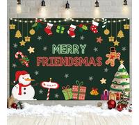 MEHOFOND 2.1 x 1.5 m Merry Friendsmas telón de fondo verde Navidad Friendsmas decoración de fiesta fondo invierno Navidad amigos fiesta árbol de Navidad muñeco de nieve pastel suministros de mesa