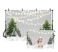 MEHOFOND 2,1 x 1,5 m Navidad invierno telón de fondo para fotografía de ladrillo blanco valla de pared cedro nieve al aire libre escena fondo de Navidad fiesta retrato decoración banner