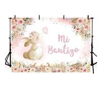MEHOFOND 2,1 x 1,5 m Niñas Bautizo Fondo Conejo Mi Primera Comunión Cruz Flor Bohemia Fotografía Fondo Paloma Comunión Iglesia Bautizo Fiesta Decoración Banner Estudio Suministros