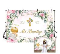 MEHOFOND 2,1 x 1,5 m Rosa Niña Bautizo Fondo Ángel Bebé Mi Comunión Cruz Fotografía Fondo Paloma Comunión Iglesia Bautizo Fiesta Decoración Banner Estudio Suministros