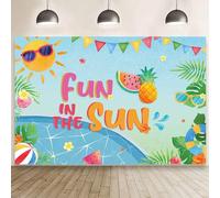 MEHOFOND 2.1 x 1.5 m Summer Fun in The Sun telón de fondo hawaiano para fiesta en la piscina, fondo de fotografía tropical, disfruta del sol, decoración de fiesta de cumpleaños, bandera colorida,