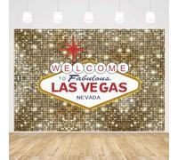 MEHOFOND 2,1 x 1,5 m "Welcome to Las Vegas" fondo de fiesta fabuloso casino póquer vintage dorado lentejuelas redondas fondo fotografía decoración banner retrato foto booth accesorios