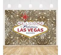 MEHOFOND 2,1 x 1,5 m Welcome to Las Vegas Party Fondo Fabuloso Casino Poker Vintage Oro Redondo Lentejuelas Fondo Fotografía Fotografía Sesión de Fotos Decoración Banner Retrato Photo Booth Props