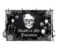 MEHOFOND 2,1x1,5 m La Muerte me DIO los antecedentes de la Fiesta de cumpleaños 20. Iconografía Fondo cráneo Blanco r.i.p 20s Fiesta decoración Flor Globo Esqueleto Fondo fotografía Prop Studio