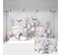 MEHOFOND 2,1x1,5m Fotografía de cumpleaños Infantil Fondo de fotografía de Globo aerostático Azul y marrón Retrato de Fiesta Familiar Fondo de pancartas de Estudio Accesorios de Cabina