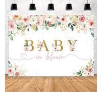 MEHOFOND Baby in Bloom - Telón de fondo con hojas de eucalipto vegetal, decoración de baby shower, pancarta rosa y dorado floral para baby shower, fondo de fotografía, suministros de decoración de