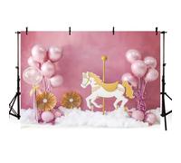 MEHOFOND Fondo de 2.1 x 1.5 m para niñas, globos rosados, carrusel, princesa, fondo de fotografía, fiesta, pastel, decoración de estudio fotográfico